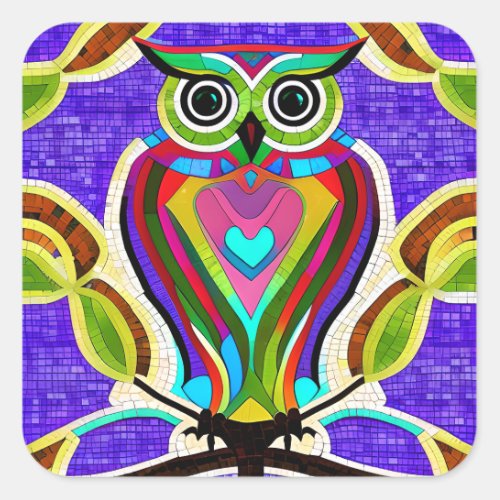 Colorful Mosaic Tile Owl Art Square Sticker