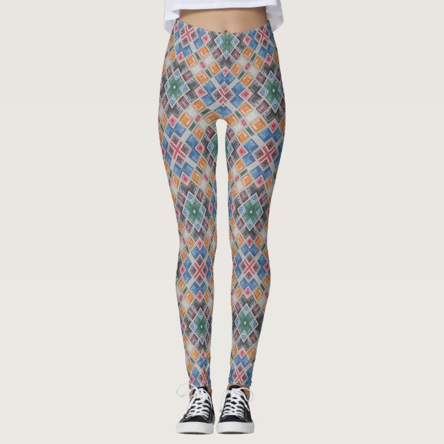 Colorful Mosaic Tile Pattern Leggings (Front)