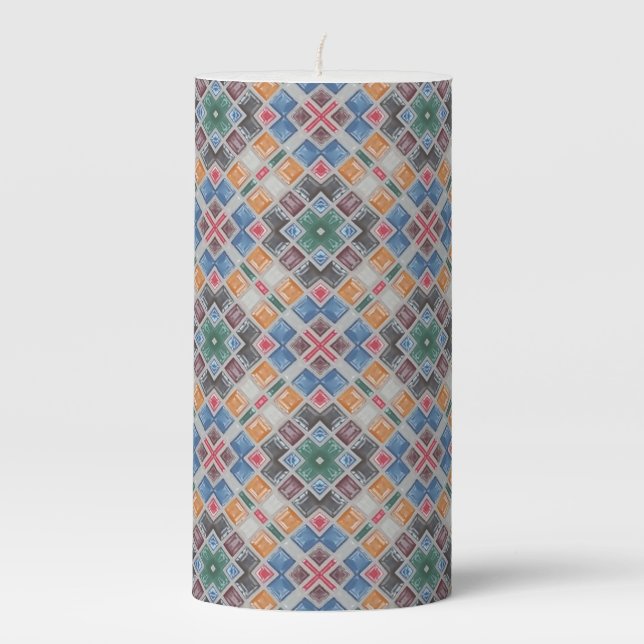 Colorful Mosaic Tile Pattern Pillar Candle (Front)