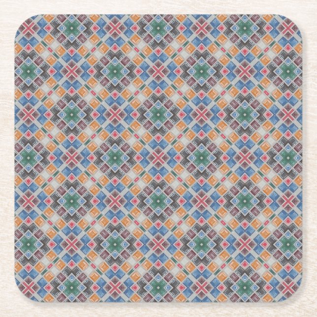 Colorful Mosaic Tile Pattern Square Paper Coaster (Front)