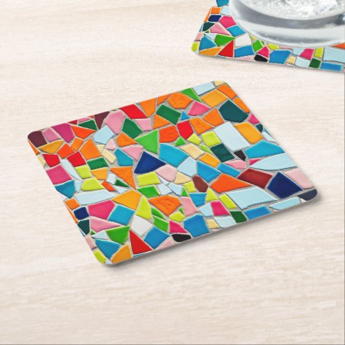 Colorful Mosaic Tiles Square Paper Coaster