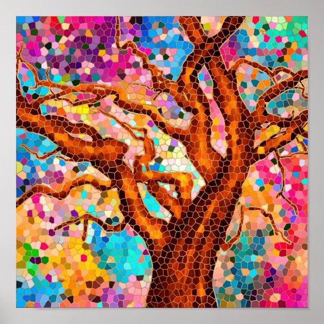 Colorful Mosaic Tree - Tree of life Poster (Front)