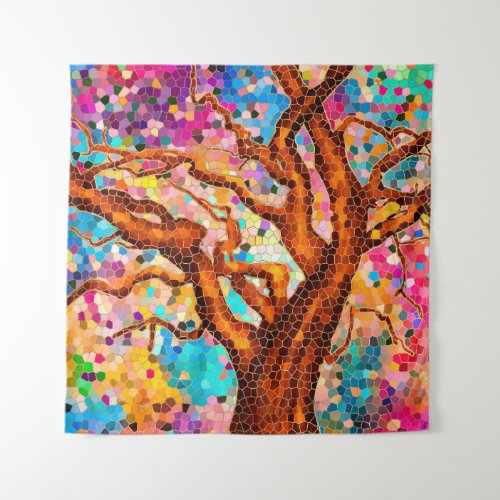 Colorful Mosaic Tree _ Tree of life Tapestry