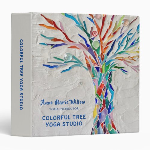 Colorful Mosaic Tree Yoga Studio  3 Ring Binder