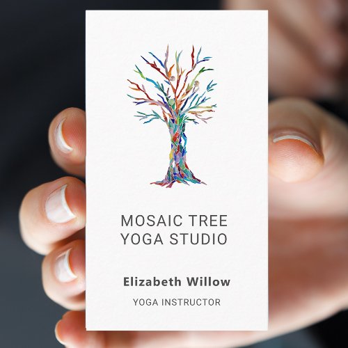 Colorful Mosaic Tree Yoga Studio Business Card