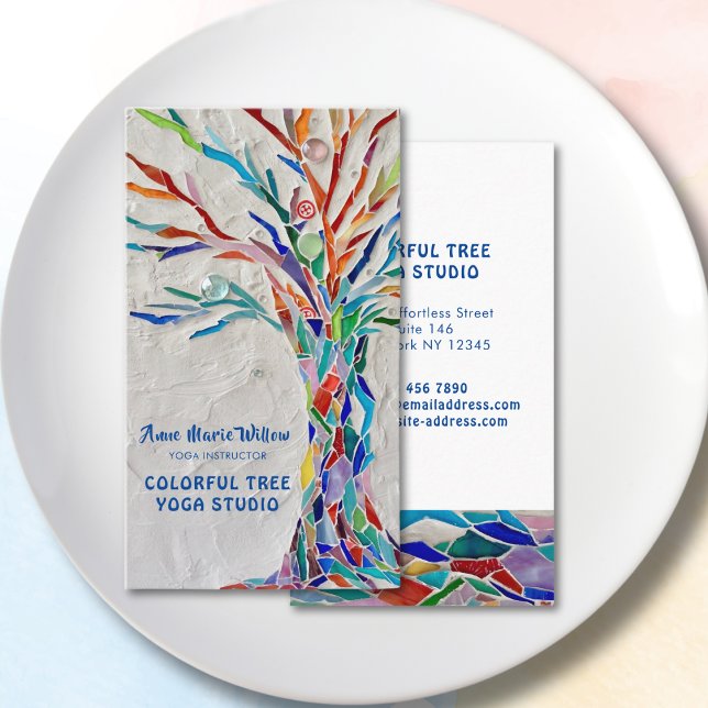 Colorful Mosaic Tree Yoga Studio Business Card (Creator Uploaded)