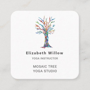 Colorful Mosaic Tree Yoga Studio Square Business Card