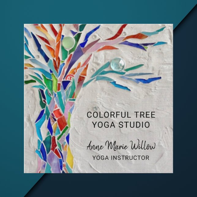 Colorful Mosaic Tree Yoga Studio Square Business Card (Creator Uploaded)