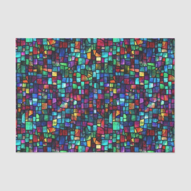Colorful Mosaic Watercolor Stained Glass Decoupage Tissue Paper (Front)