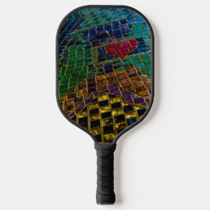 Colorful Mosaic with Red Heart Pickleball Paddle