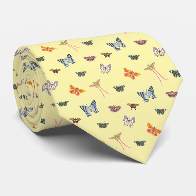 Colorful Moth Butterfly Pattern Neck Tie (Rolled)