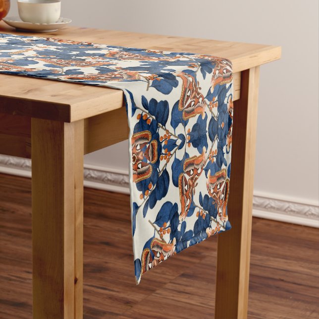 Colorful Moth Butterfly Pattern Short Table Runner (In Situ)