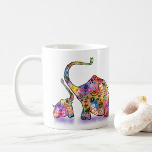 Colorful Mother and Baby Elephant Mug