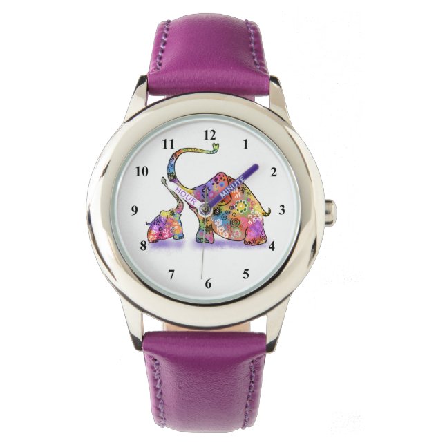 Colorful Mother and Baby Elephant Watch Gift (Front)