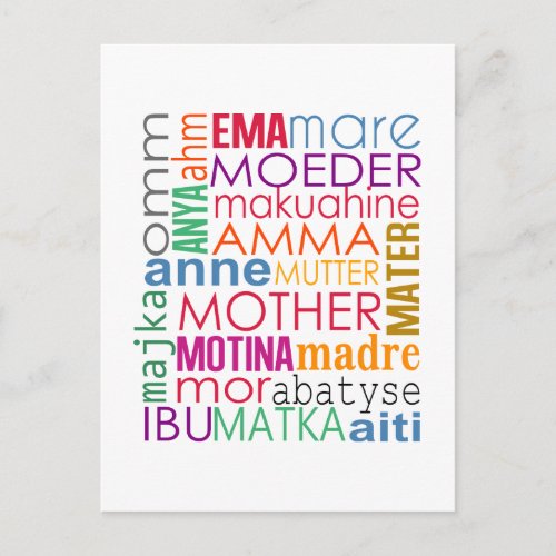 Colorful mother in many languages postcard