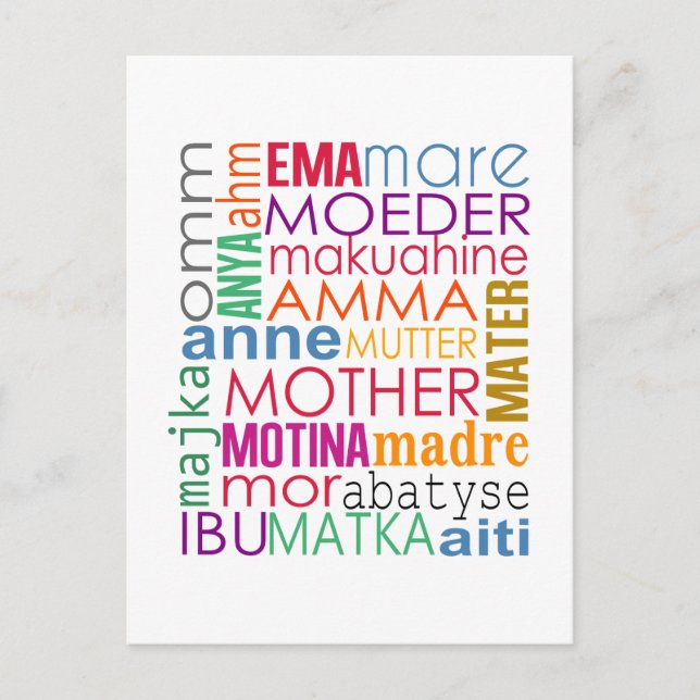 Colorful mother in many languages postcard (Front)