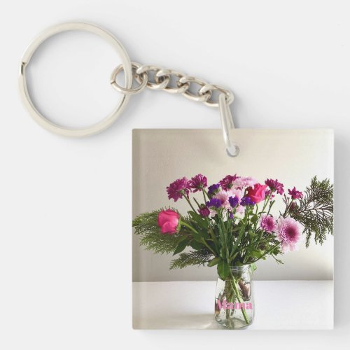 Colorful Mothers Day Mama Bouquet Custom Option Keychain