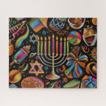 Colorful Motifs Hanukkah Menorah Jigsaw Puzzle<br><div class="desc">Colorful Motifs Hanukkah Menorah</div>