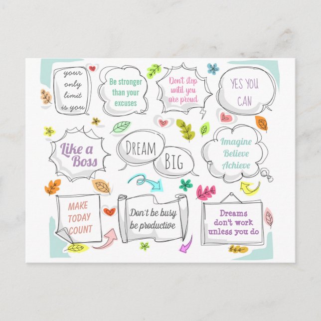 Colorful Motivational Quotes Speech Bubbles Goals Postcard (Front)