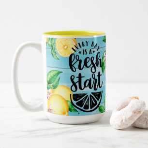 Colorful Motivational With Lemon Design Two-Tone Coffee Mug