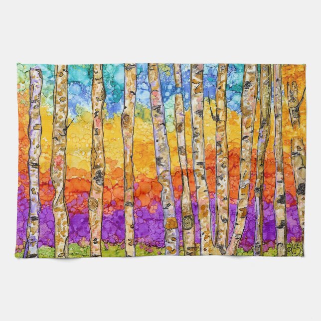 Colorful Mountain Aspen Trees Kitchen Towel (Horizontal)