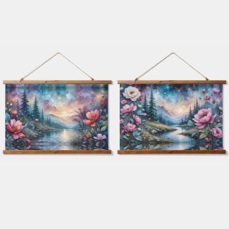 Colorful mountain floral sunrise landscape