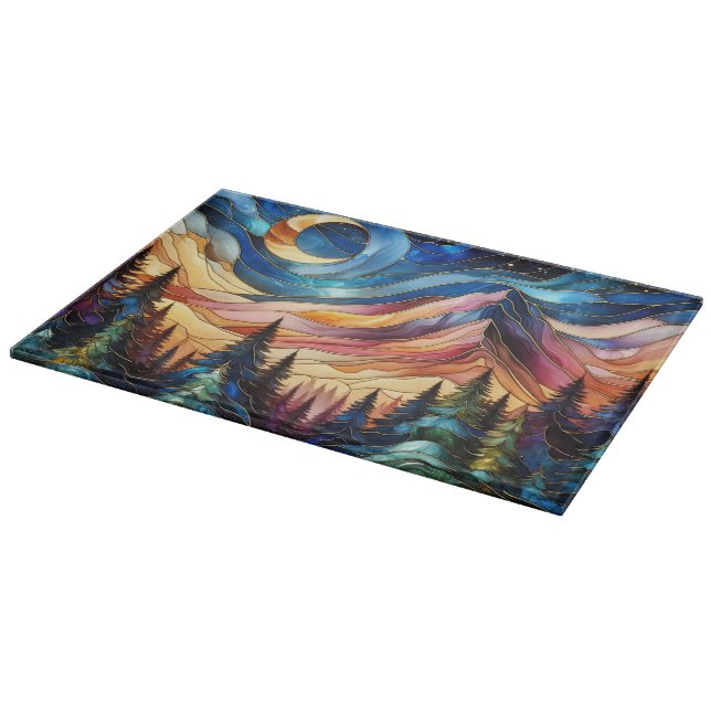 Colorful Mountain Glass Cutting Board (Corner)