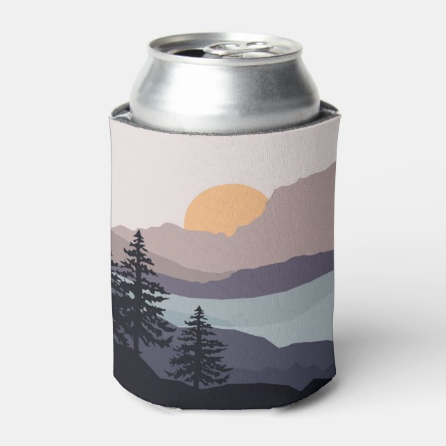 Colorful Mountain lake sunrise landscape Can Cooler (Can Front)