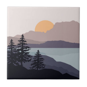 Colorful Mountain lake sunrise landscape Ceramic Tile