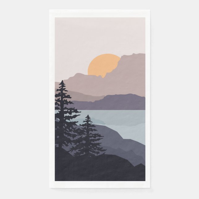 Colorful Mountain lake sunrise landscape Paper Guest Towels (Front)