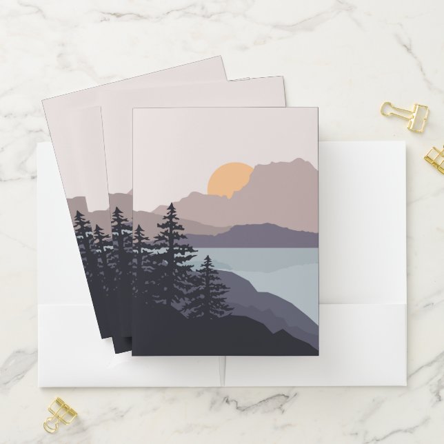 Colorful Mountain lake sunrise landscape Pocket Folder (In Situ)