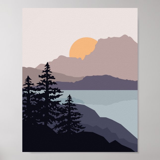 Colorful Mountain lake sunrise landscape Poster (Front)