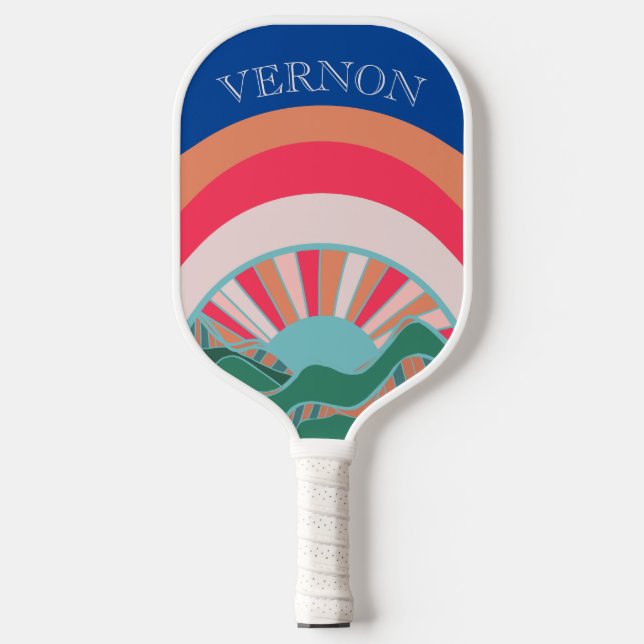 Colorful Mountain Landscape Green Pickleball Paddle (Front)