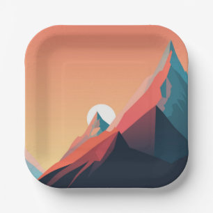 Colorful mountain landscape Paper Plates