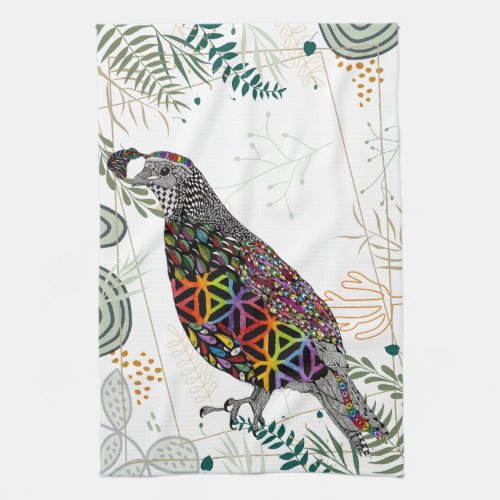 Colorful Mountain Quail Kitchen Towel