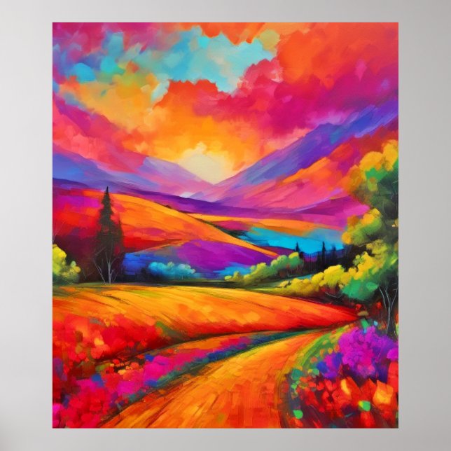 Colorful Mountain Sunset Landscape Painting Poster (Front)