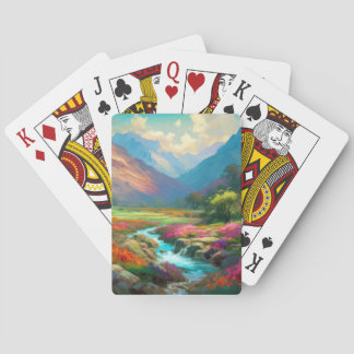 Colorful Mountain Valley, Flowers and River Poster Poker Cards
