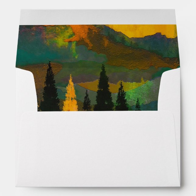 Colorful Mountains and Trees Sunset Wedding Envelope (Back (Bottom))