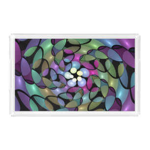 Colorful Movements Abstract Trippy Fractal Art Acrylic Tray