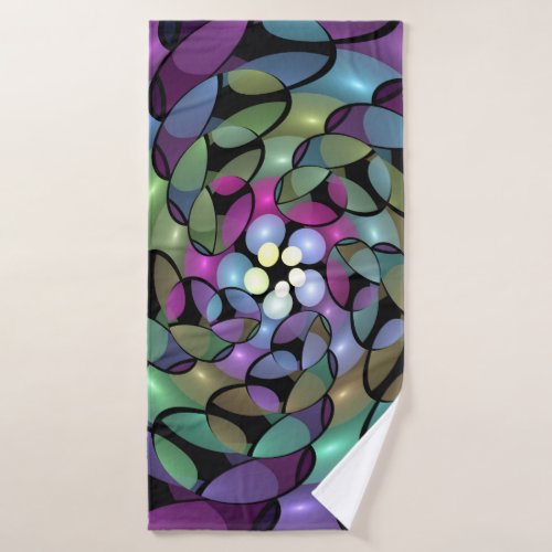 Colorful Movements Abstract Trippy Fractal Art Bath Towel