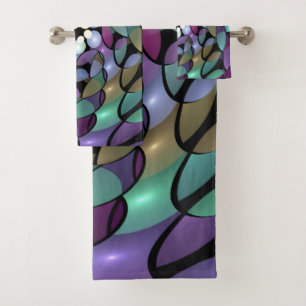Colorful Movements Abstract Trippy Fractal Art Bath Towel Set