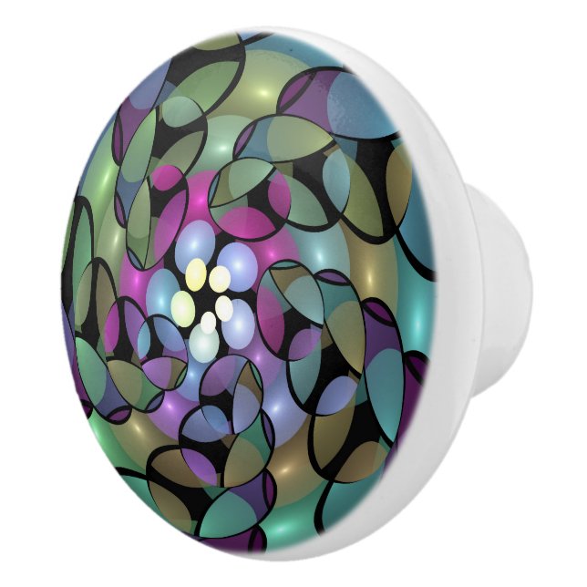 Colorful Movements Abstract Trippy Fractal Art Ceramic Knob (Right)