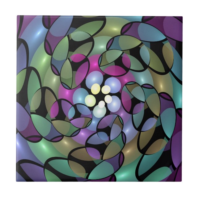 Colorful Movements Abstract Trippy Fractal Art Ceramic Tile (Front)