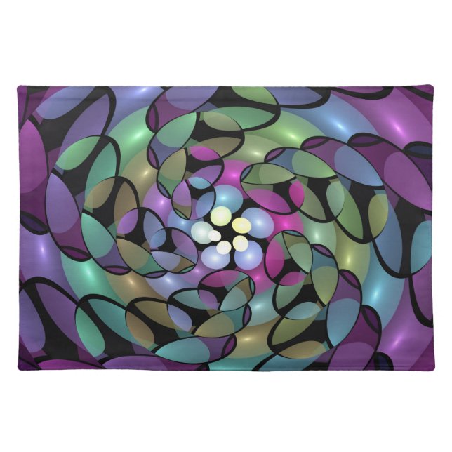 Colorful Movements Abstract Trippy Fractal Art Cloth Placemat (Front)