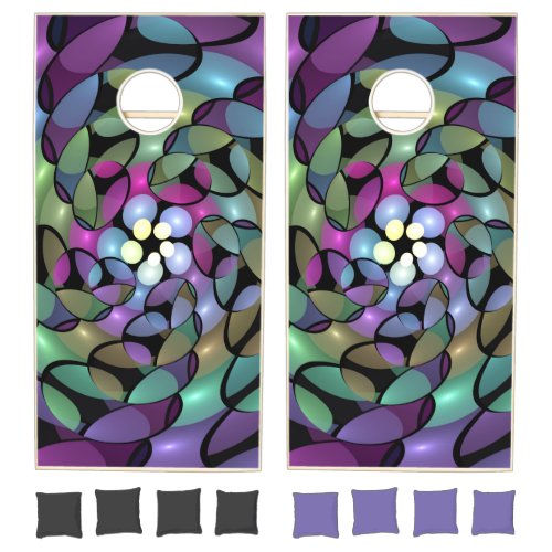 Colorful Movements Abstract Trippy Fractal Art Cornhole Set