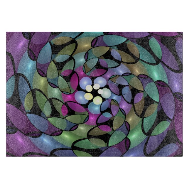 Colorful Movements Abstract Trippy Fractal Art Cutting Board (Front)