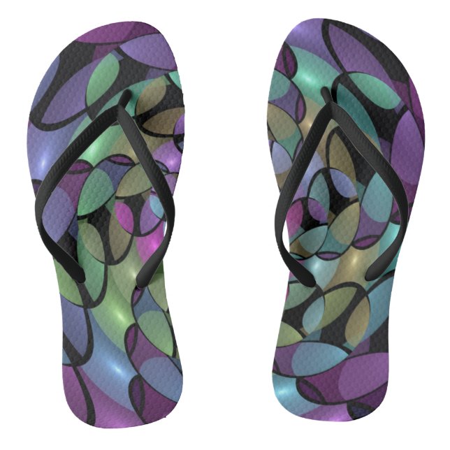Colorful Movements Abstract Trippy Fractal Art Flip Flops (Footbed)