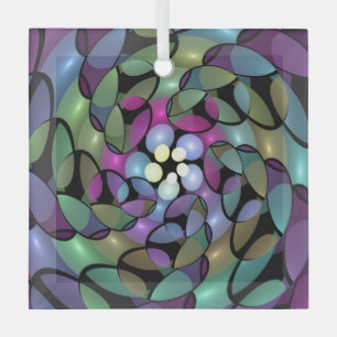 Colorful Movements Abstract Trippy Fractal Art Glass Ornament