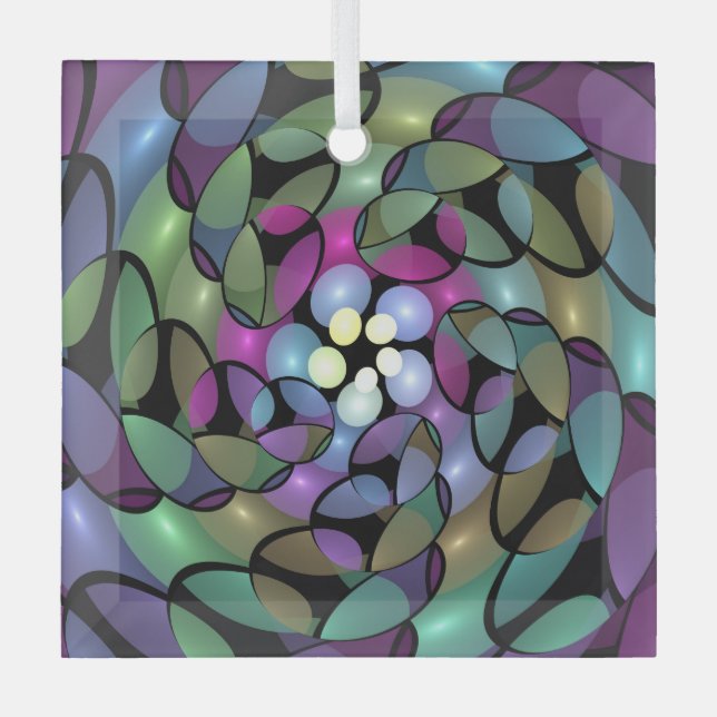 Colorful Movements Abstract Trippy Fractal Art Glass Ornament (Front)
