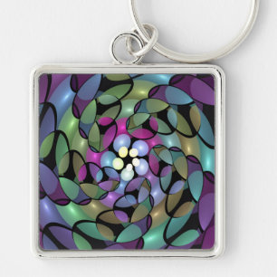 Colorful Movements Abstract Trippy Fractal Art Keychain